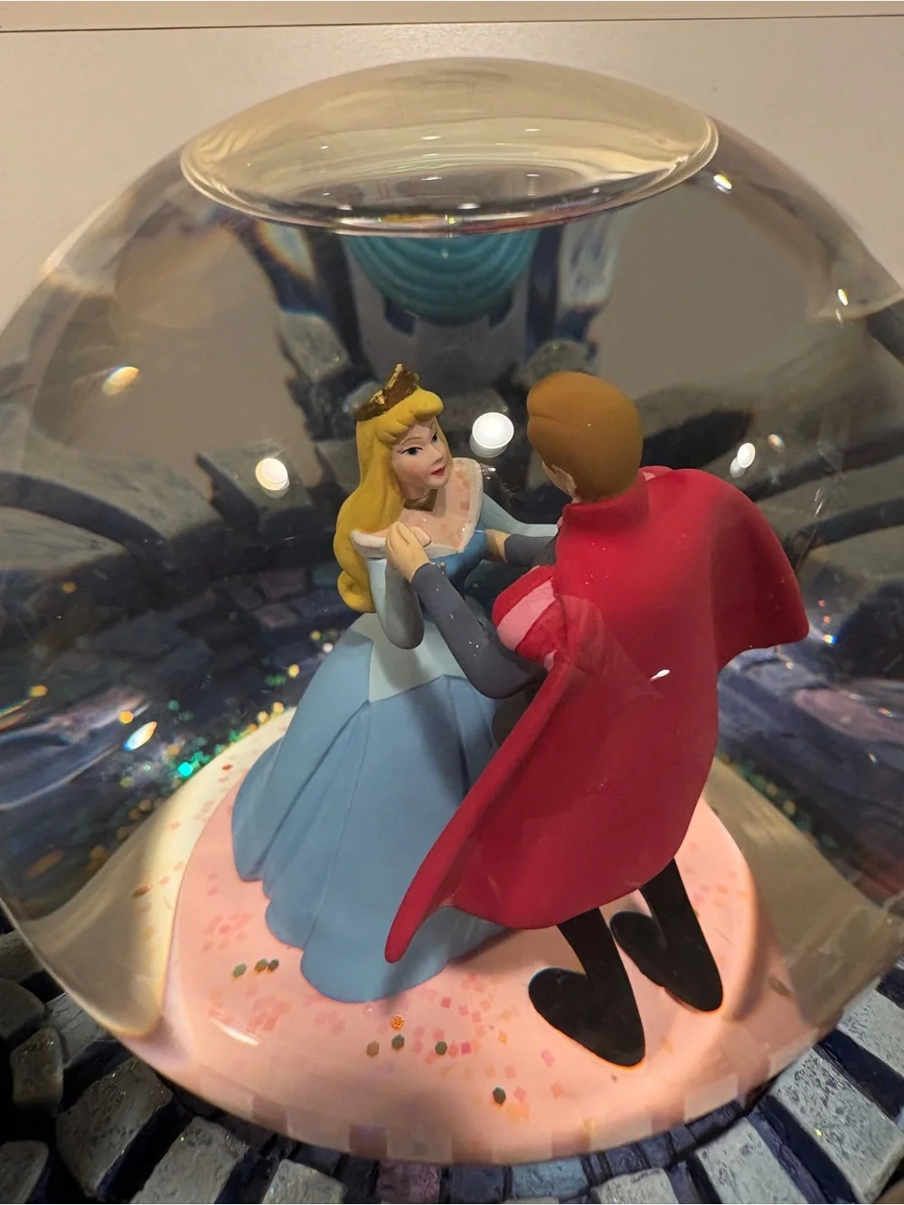 Disney Sleeping Beauty Aurora and Fairies Castle Snow Globe Musical RARE & HTF